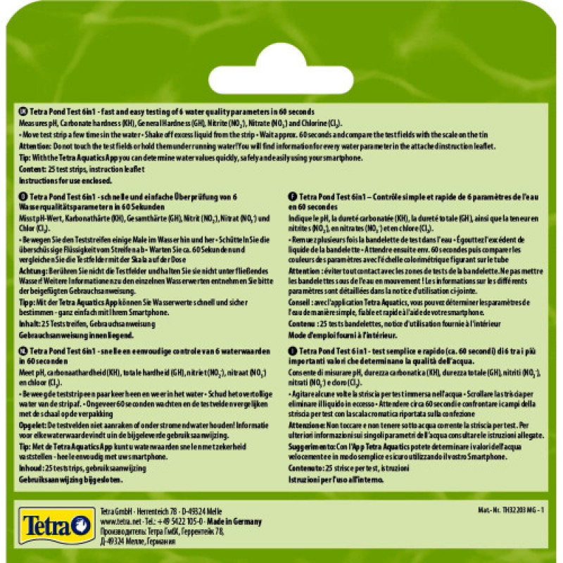Набір індикаторних тестів Tetra Pond Test 6in1 для ставка для перевірки показників якості води 25 шт