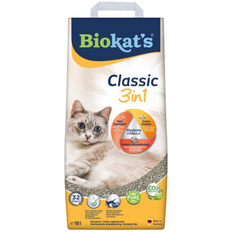 Наповнювач Biokats для котячого туалету Classic 3in1 бентонітовий 0,1–5 мм 10 л
