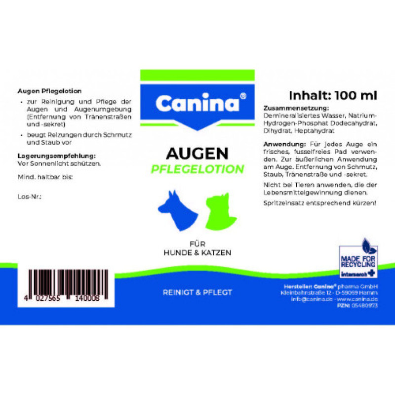 Гігієнічний засіб Canina для собак і котів для догляду за очима лосьйон 100 мл