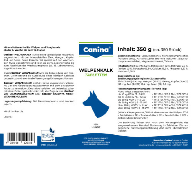 Вітаміни Canina Welpenkalk для цуценят 350 г (350 табл)