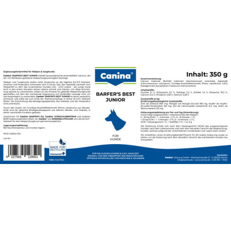 Вітамінно-мінеральний комплекс Canina Barfer Best Junior для собак на натуральному годуванні 350 г