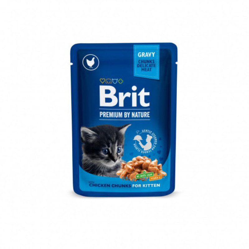 Корм вологий Brit Premium Cat Kitten Chicken Chunks pouch для кошенят з куркою 100 г
