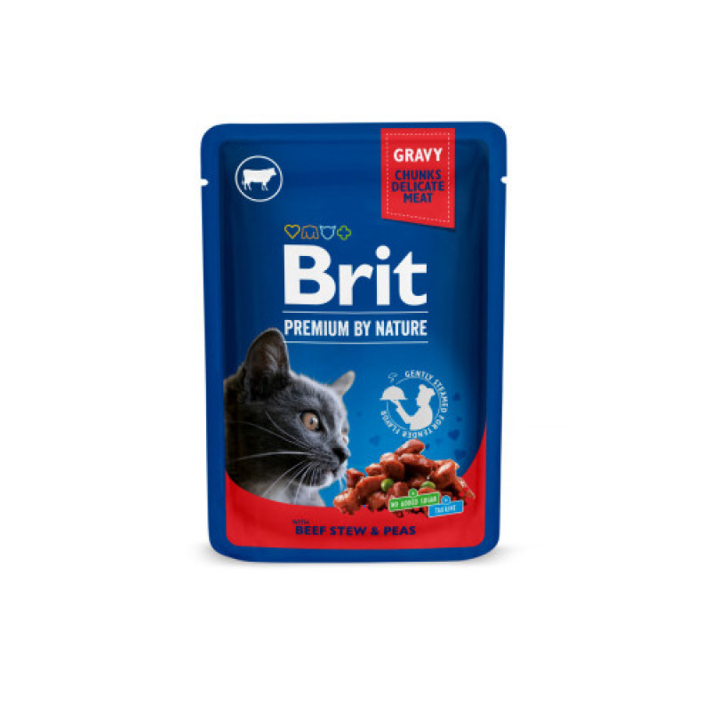 Корм вологий Brit Premium Cat Meat Plate pouches набір для котів м_ясна тарілка курка та індичка з тушкованою яловичиною та горохом 4 шт х 100 г