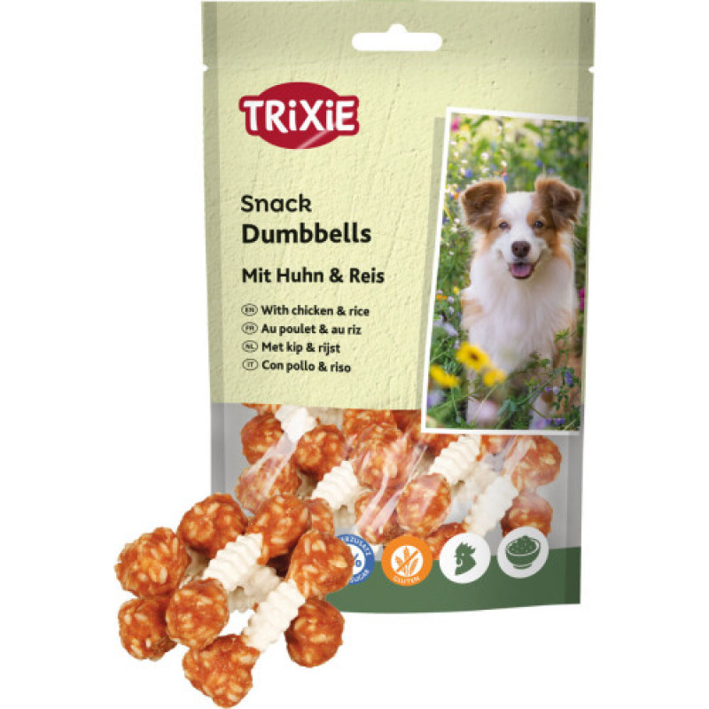 Ласощі Trixie Denta Fun Chewing Dumbbells для собак Гантель жувальна з куркою та рисом 100 г 6 шт