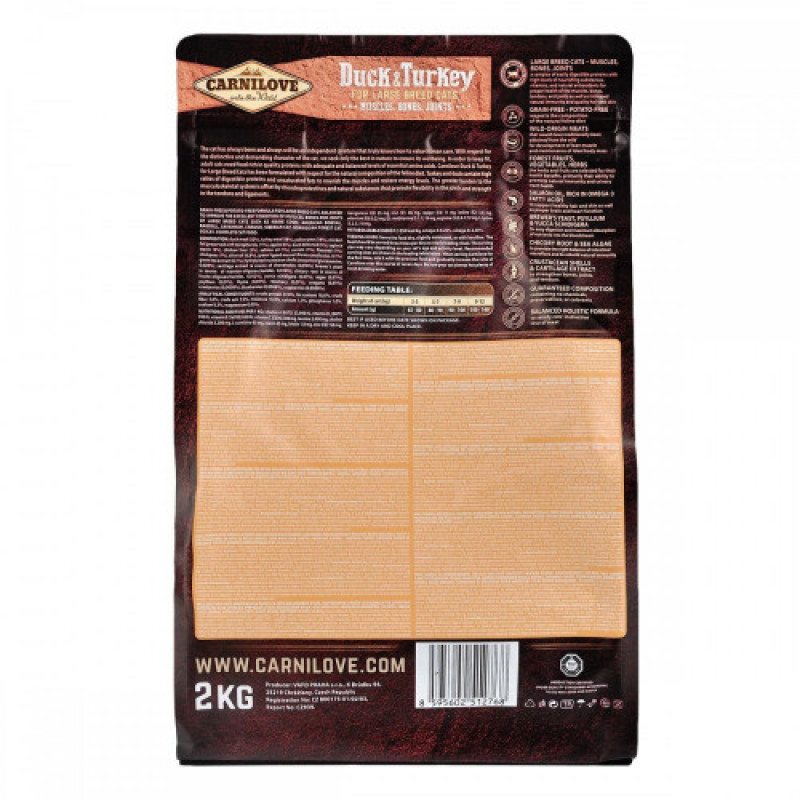 Корм сухий Carnilove Cat Large Breed для дорослих котів великих порід з качкою та індичкою 2 кг