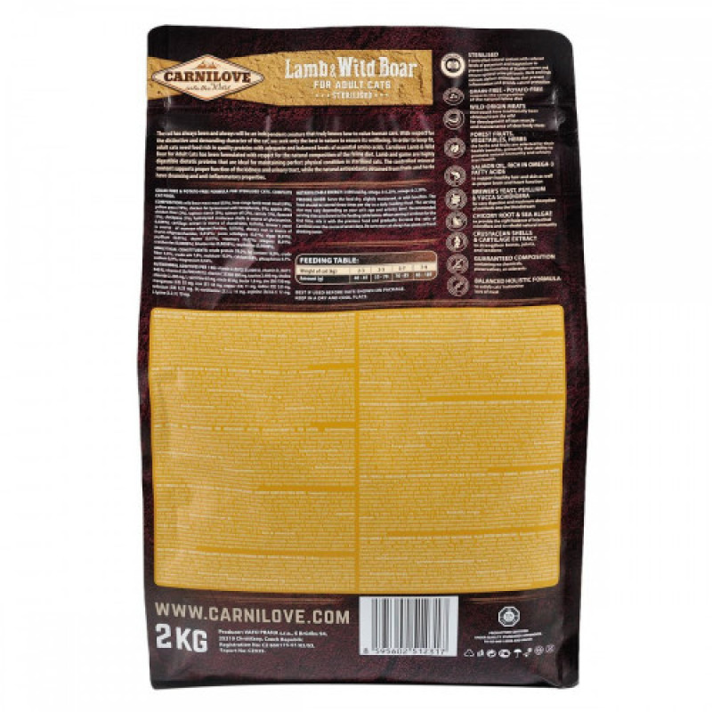 Корм сухий Carnilove Cat Sterilised для стерилізованих котів з ягнятиною та диким кабаном 2 кг