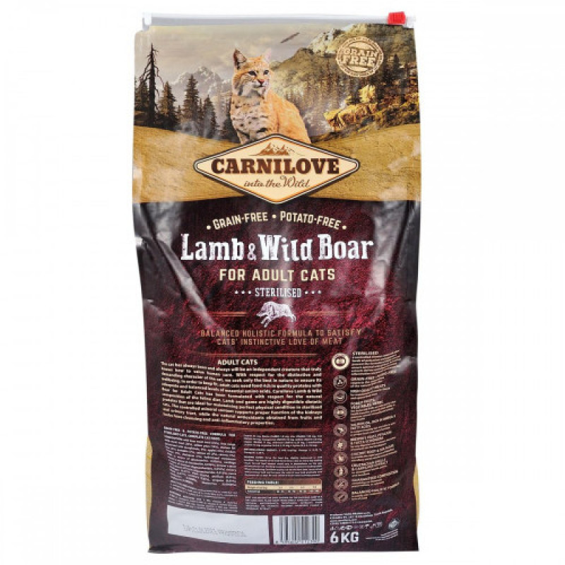Корм сухий Carnilove Cat Sterilised для стерилізованих котів з ягнятиною та диким кабаном 6 кг