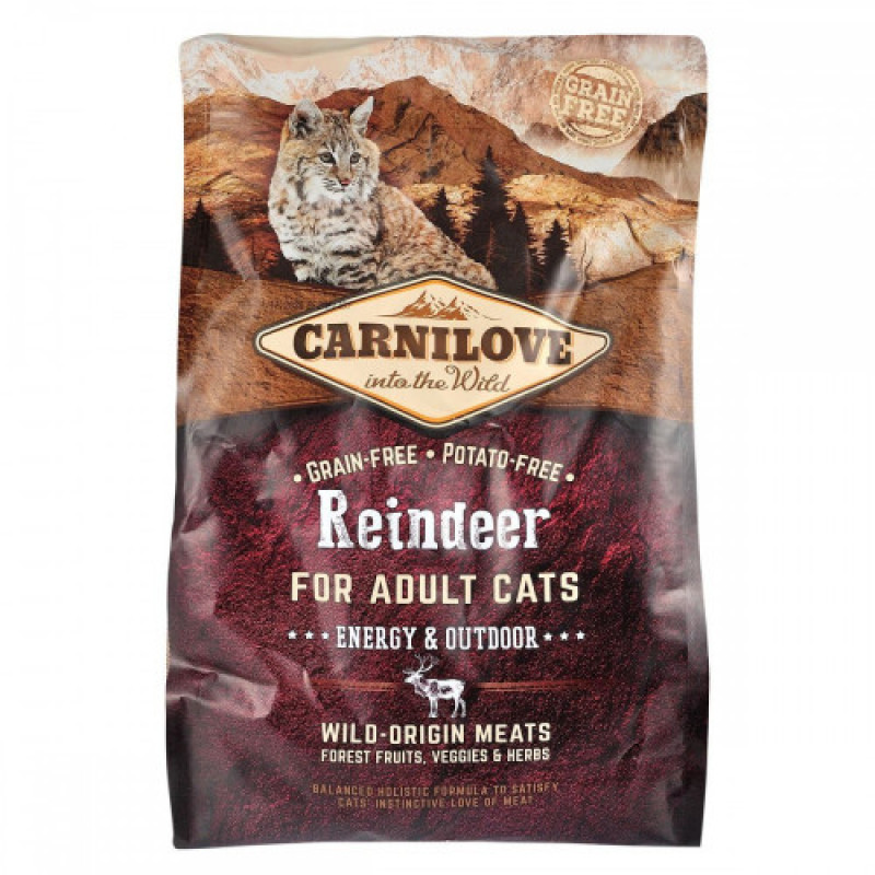 Корм сухий Carnilove Cat Energy and Outdoor для дорослих активних котів з північним оленем 2 кг