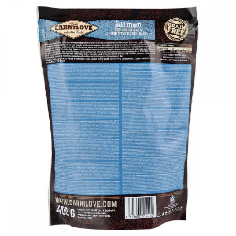 Корм сухий Carnilove Cat Sensitive and Long Hair для котів з чутливим травленням з лососем 400 г