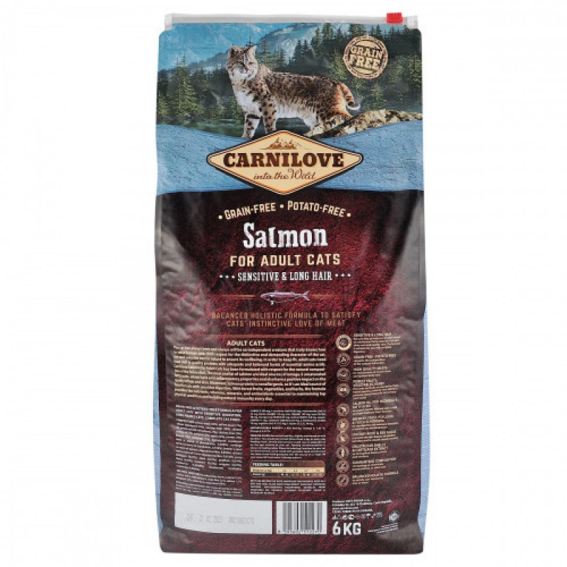 Корм сухий Carnilove Cat Sensitive and Long Hair для дорослих котів з чутливим травленням з лососем 6 кг