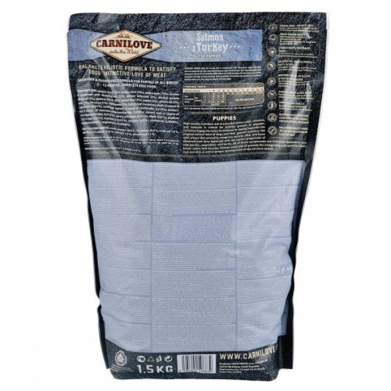 Корм сухий Carnilove Puppy Salmon and Turkey для цуценят усіх порід з лососем та індичкою 1,5 кг