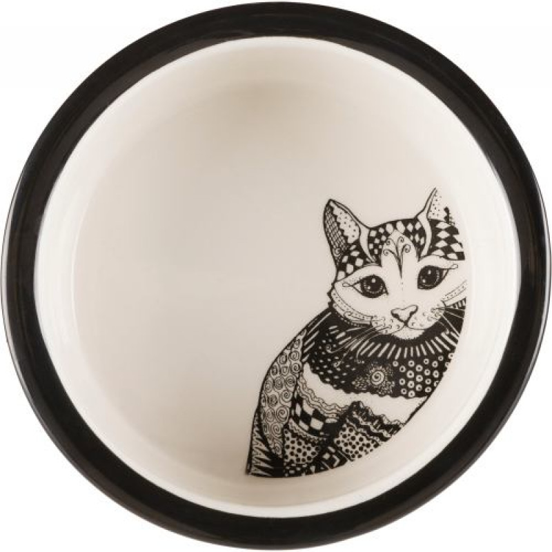 Миска Trixie Zentangle для котів, керамічна, 12 см, 300 мл (чорна/біла)