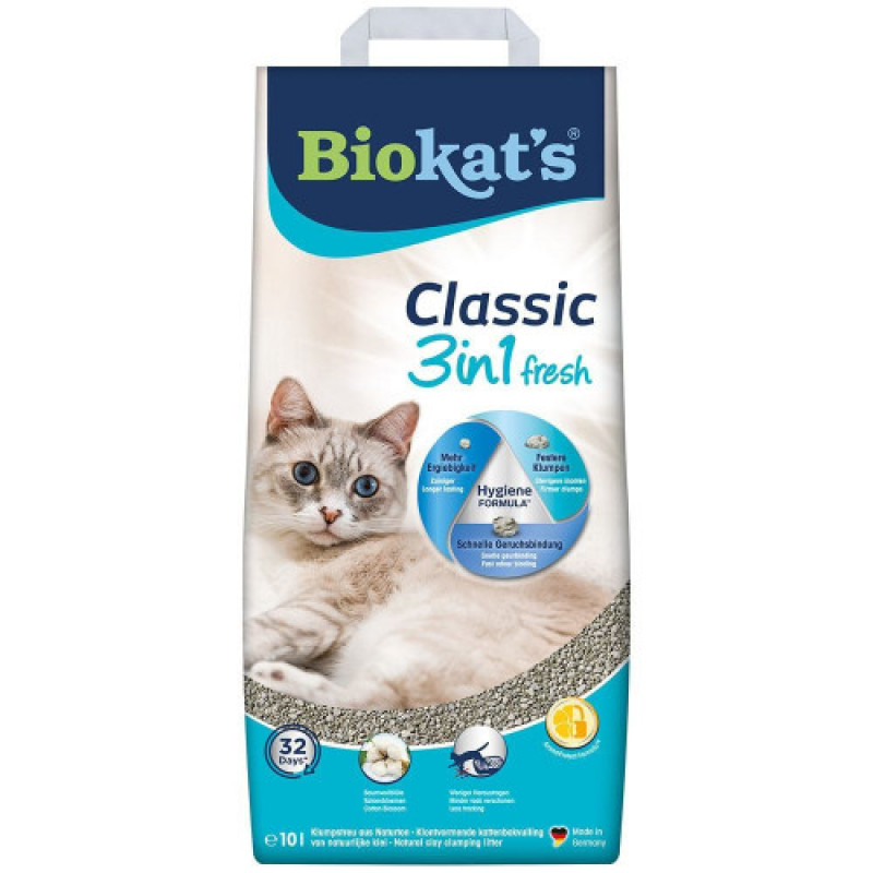 Наповнювач Biokats для котячого туалету Classic Fresh 3in1 Cotton Blossom бентонітовий 10 кг
