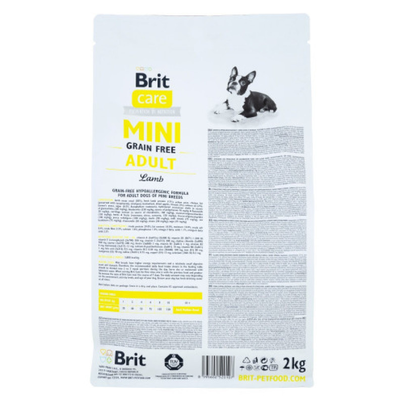 Корм сухий Brit Care Grain Free Mini Adult Lamb для дорослих собах мініатюрних порід з ягням 2 кг