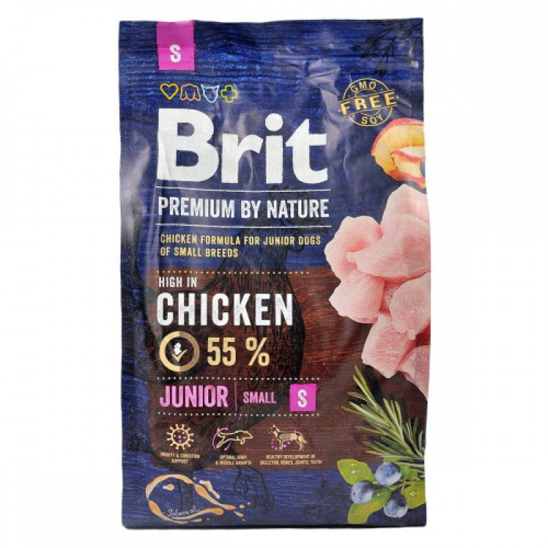 Корм сухий Brit Premium Dog Junior S для молодих собак дрібних порід від 1 до 12 місяців вагою 1-10 кг з куркою 3 кг