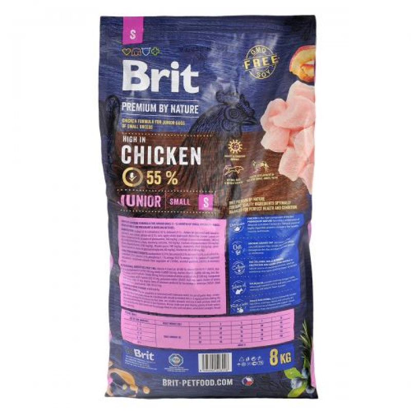 Корм сухий Brit Premium Dog Junior S для молодих собак дрібних порід від 1 до 12 місяців вагою 1-10 кг з куркою 8 кг