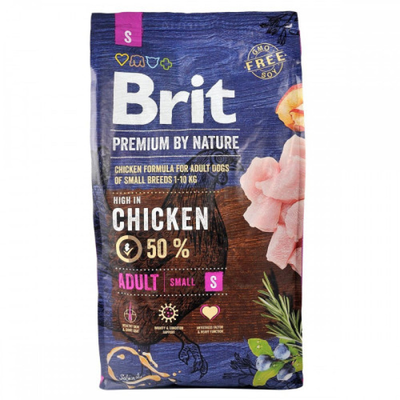 Корм сухий Brit Premium Dog Adult S для дорослих собак дрібних порід вагою 1-10 кг з куркою 8 кг