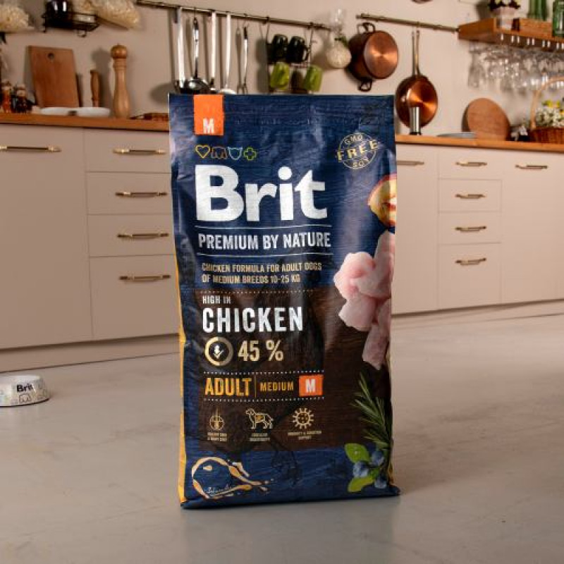 Сухий корм Brit Premium Dog Adult M для дорослих собак середніх порід, з куркою, 8 кг