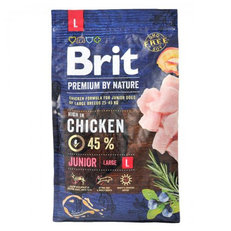 Сухий корм Brit Premium Dog Junior L для цуценят та юніорів великих порід, з куркою, 3 кг