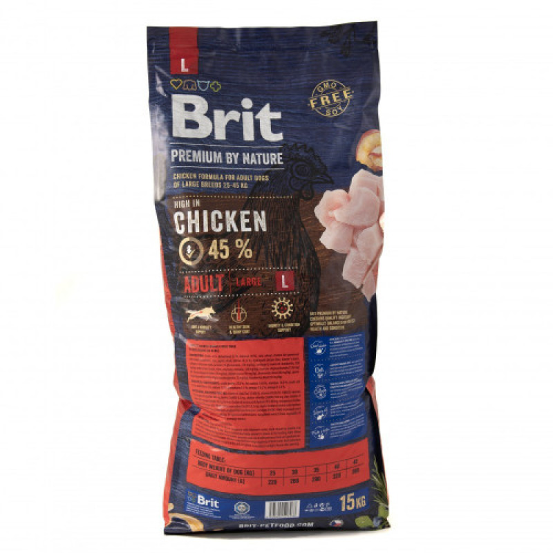 Корм сухий Brit Premium Dog Adult L для дорослих собак великих порід вагою 25-45 кг з куркою 15 кг