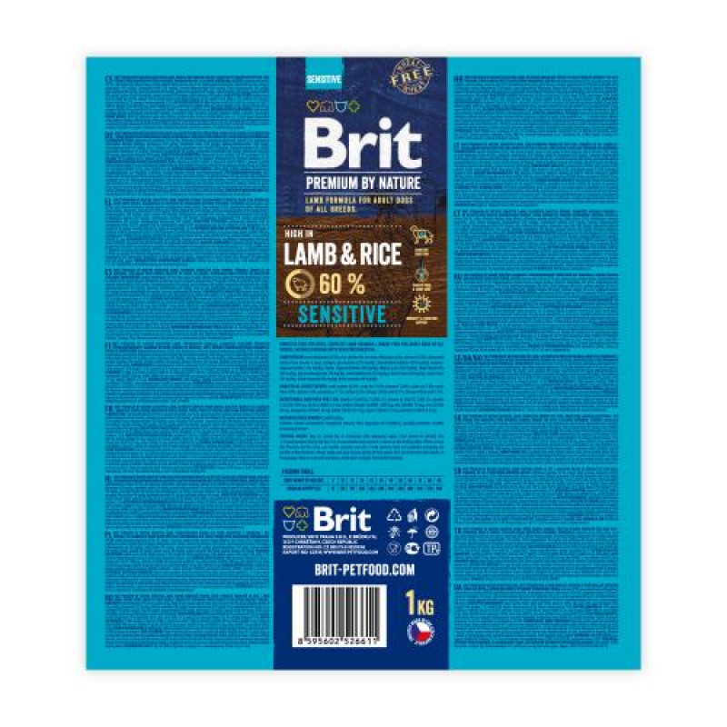 Сухий корм Brit Premium Dog Sensitive Lamb для собак з чутливим травленням, з ягням, 1 кг