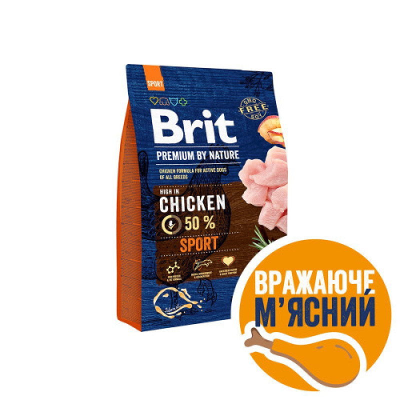 Корм сухий Brit Premium Dog Sport для дорослих собак усіх порід з високими витратами енергії з куркою 3 кг