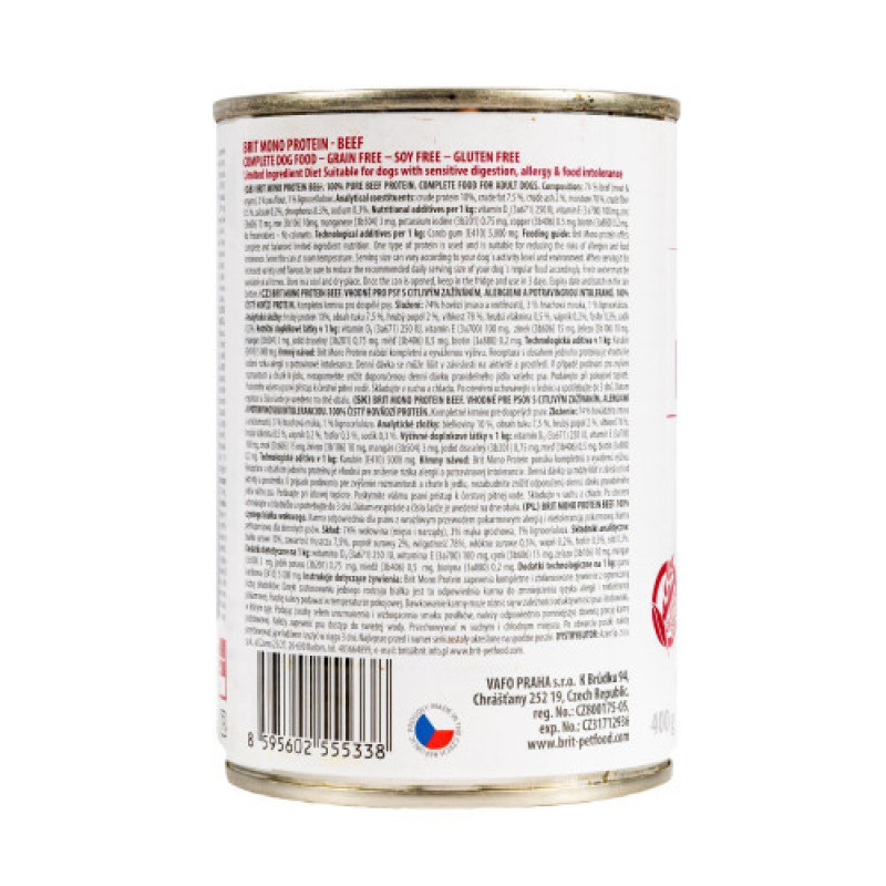 Корм вологий Brit Mono Protein Beef для собак з яловичиною 400 г