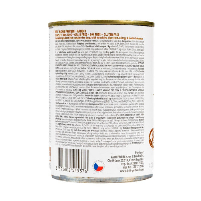 Корм вологий Brit Mono Protein Rabbit для собак з кроликом 400 г