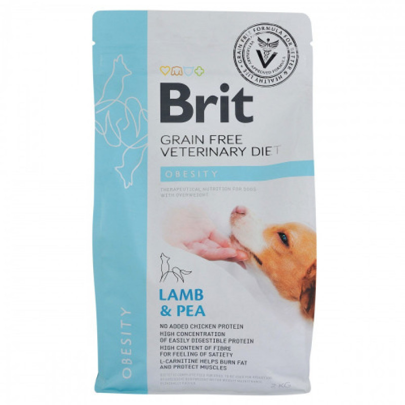 Корм сухий Brit Grain Free VetDiet Dog Obesity для собак для корекції ваги беззерновий з ягням індичкою та горохом 2 кг