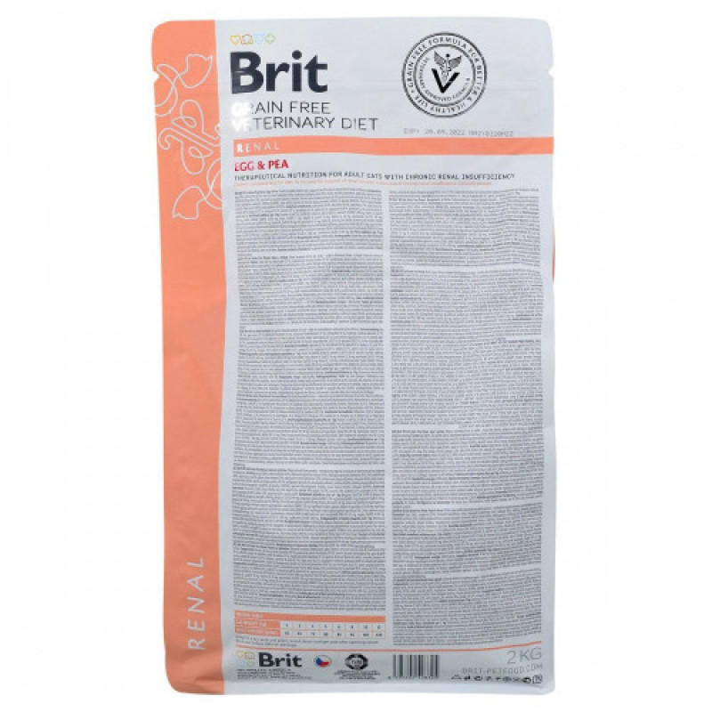 Корм сухий Brit Grain Free VetDiet Cat Renal для котів з захворюванням нирок з яйцем та горохом 2 кг