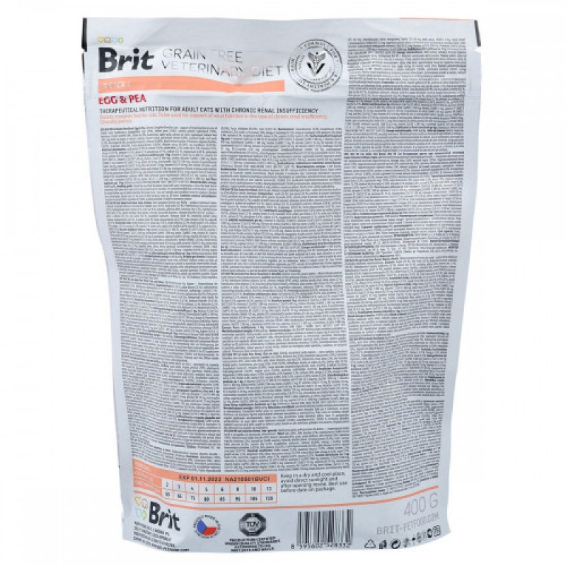 Корм сухий Brit Grain Free VetDiet Cat Renal для котів з захворюванням нирок з яйцем та горохом 400 г