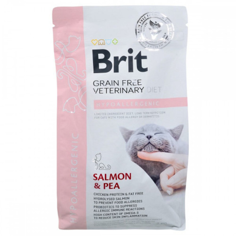 Корм сухий Brit Grain Free VetDiet Cat Hypoallergenic для котів з харчовою алергією та непереносимістю з лососем та горохом 2 кг