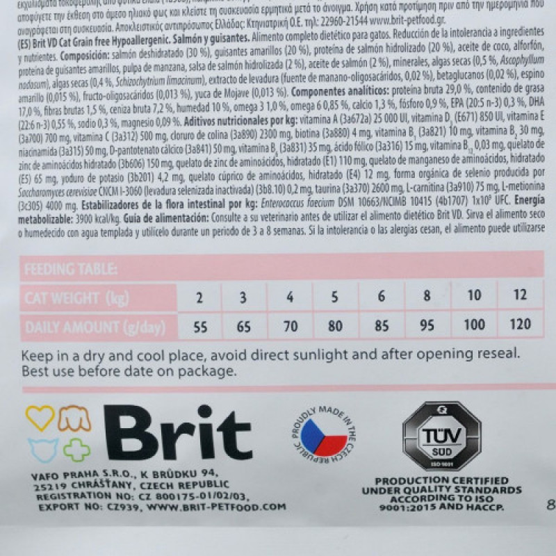 Корм сухий Brit Grain Free VetDiet Cat Hypoallergenic для котів з харчовою алергією та непереносимістю з лососем та горохом 2 кг