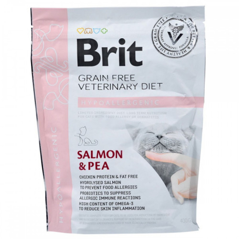 Корм сухий Brit Grain Free VetDiet Cat Hypoallergenic для котів з харчовою алергією та непереносимістю з лососем та горохом 400 г