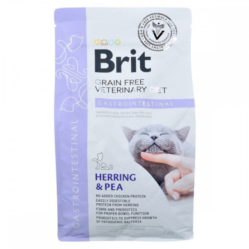 Корм сухий Brit Grain Free VetDiet Cat Gastrointestinal для котів при порушенні травлення з оселедцем лососем яйцем та горохом 2 кг