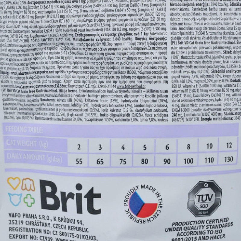 Корм сухий Brit Grain Free VetDiet Cat Gastrointestinal для котів з порушеним травленням з оселедцем лососем яйцем та горохом 400 г