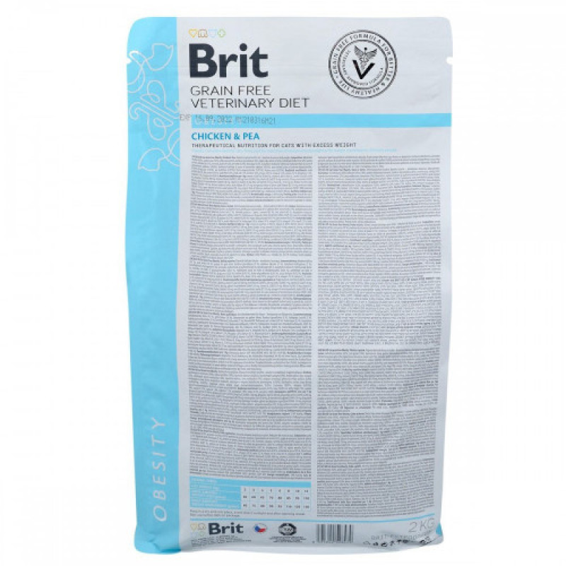 Корм сухий Brit Grain Free VetDiet Cat Obesity для котів з зайвою вагою та ожирінням з куркою та горохом 2 кг