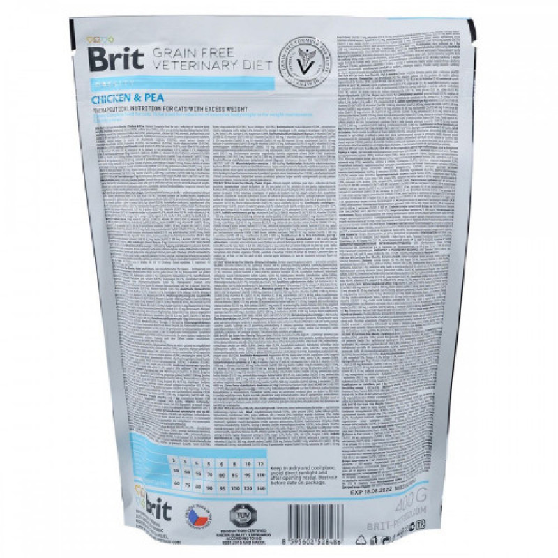 Корм сухий Brit Grain Free VetDiet Cat Obesity для котів з зайвою вагою та ожирінням з куркою та горохом 400 г