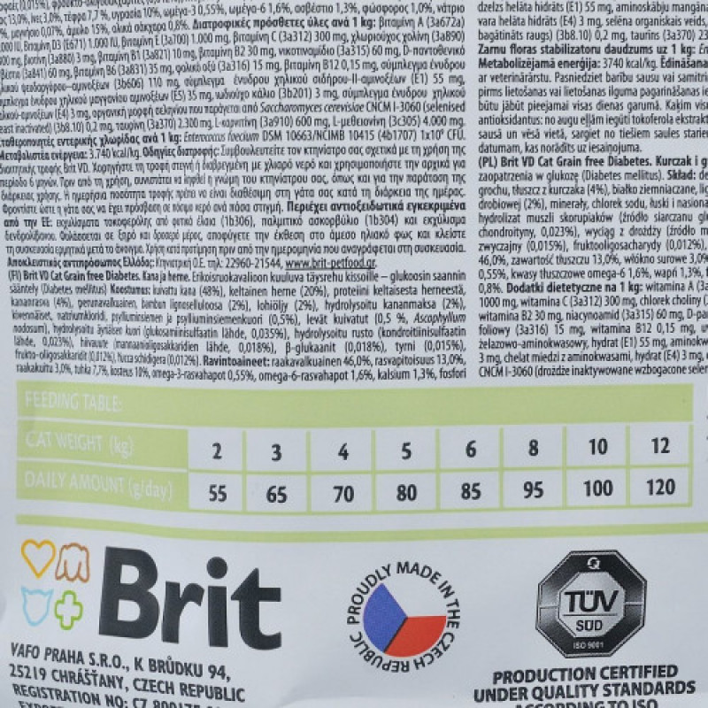 Корм сухий Brit Grain Free VetDiet Cat Diabetes для котів з цукровим діабетом беззерновий з куркою та горохом 400 г