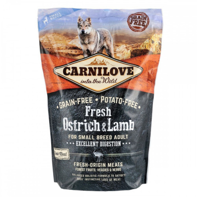 Корм сухий Carnilove Fresh Ostrich and Lamb for Small Breed Dogs для дорослих собак дрібних порід зі страусом та ягнятиною 1,5 кг