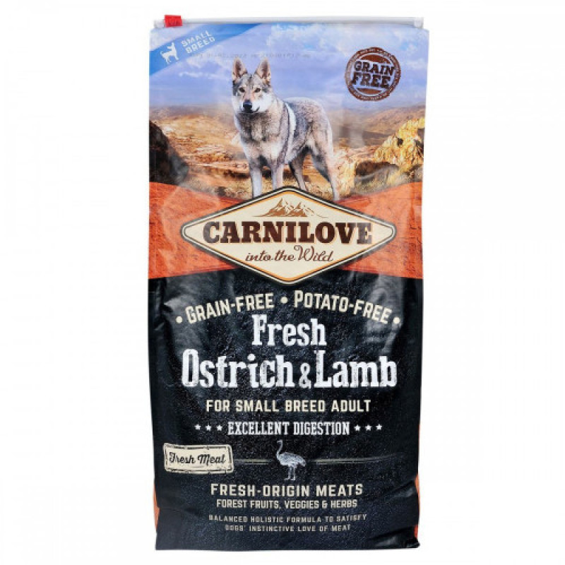 Корм сухий Carnilove Fresh Ostrich and Lamb for Small Breed Dogs для дорослих собак дрібних порід зі страусом та бараниною 6 кг