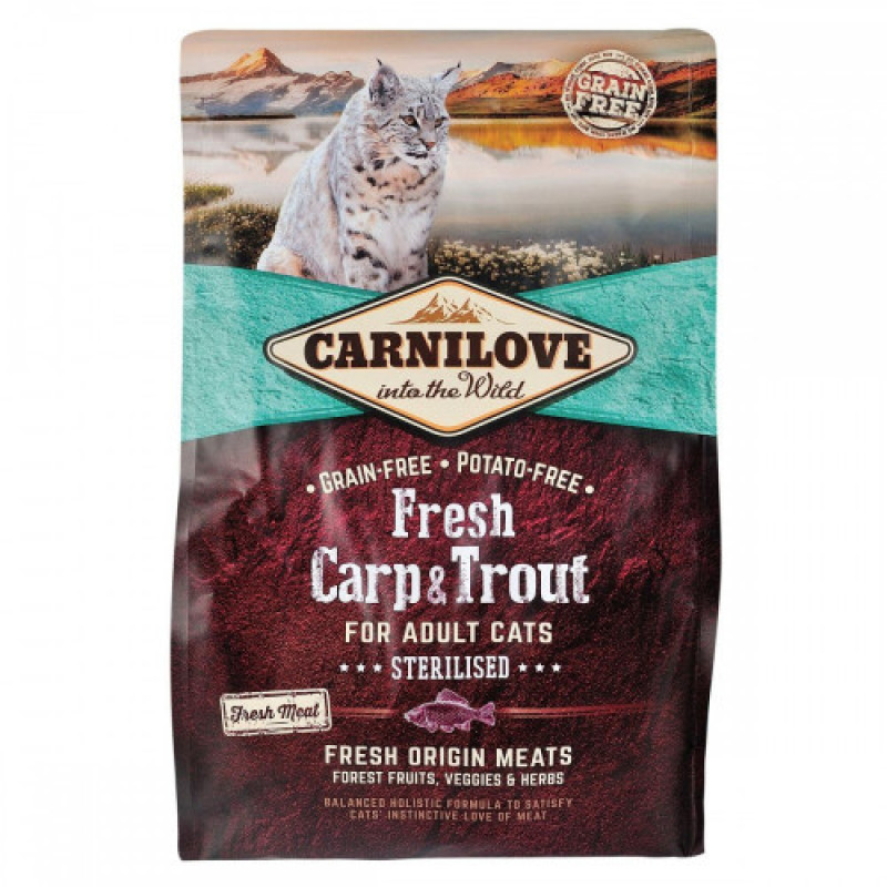 Корм сухий Carnilove Fresh Carp and Trout Sterilised for Adult Cats для дорослих стерилізованих та кастрованих котів з коропом та фореллю 2 кг