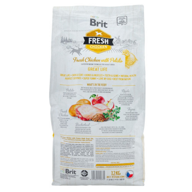 Корм сухий Brit Fresh Chicken/Potato Adult для дорослих собак всіх порід з куркою та картоплею 12 кг