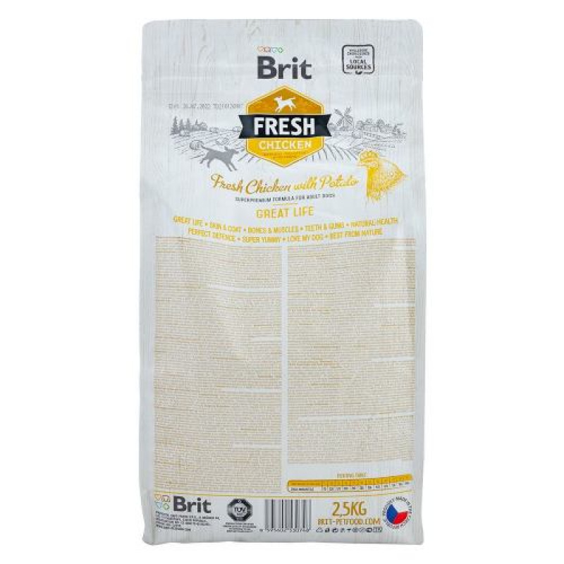 Сухий корм Brit Fresh для дорослих собак всіх порід, з куркою та картоплею, 2,5 кг