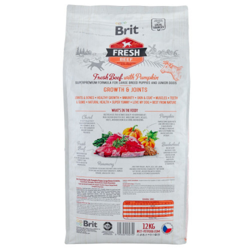 Корм сухий Brit Fresh Beef/Pumpkin Puppy Large для цуценят та молодих собак великих порід з яловичиною та гарбузом 12 кг