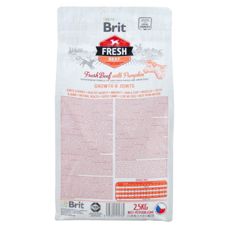 Корм сухий Brit Fresh Beef/Pumpkin Puppy Large для цуценят та молодих собак великих порід з яловичиною та гарбузом 2,5 кг
