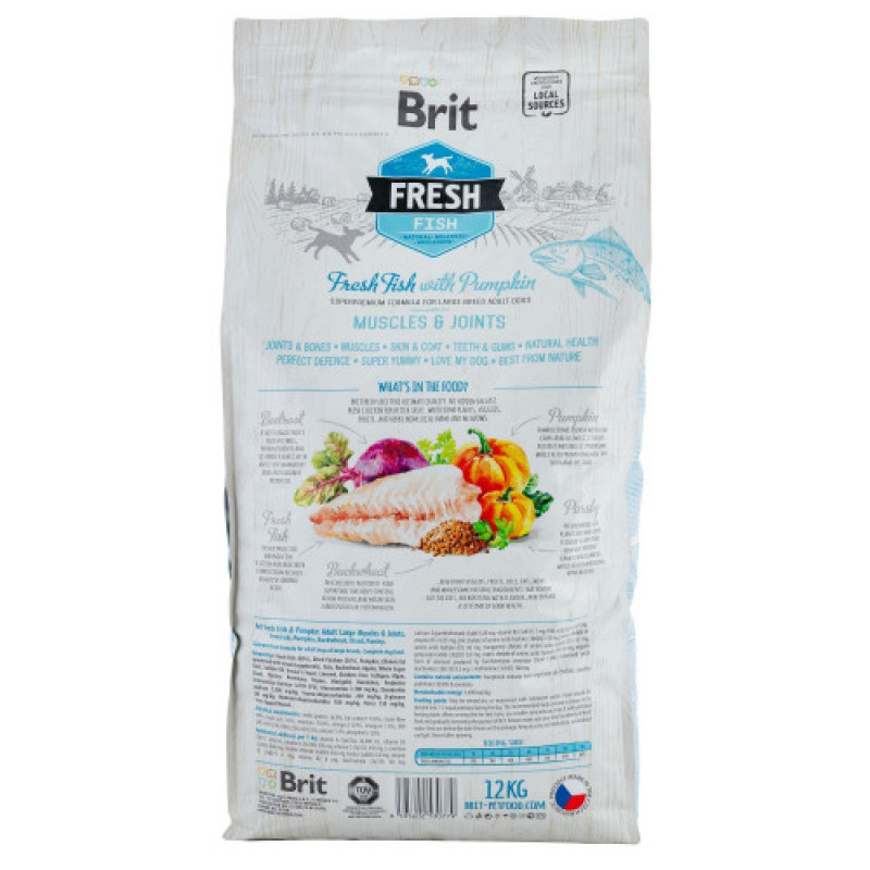 Корм сухий Brit Fresh Fish/Pumpkin Adult Large для дорослих собак великих порід для м язів та суглобів з рибою та гарбузом 12 кг