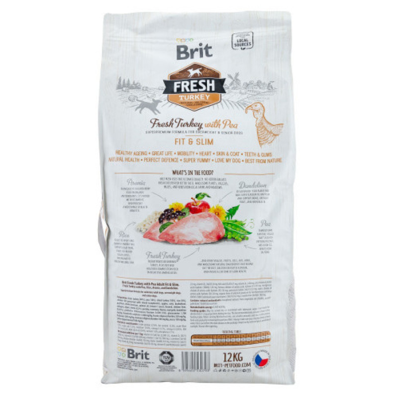 Корм сухий Brit Fresh Turkey/Pea Fit and Slim для собак похилого віку і зайвою вагою з індичкою та горохом 12 кг
