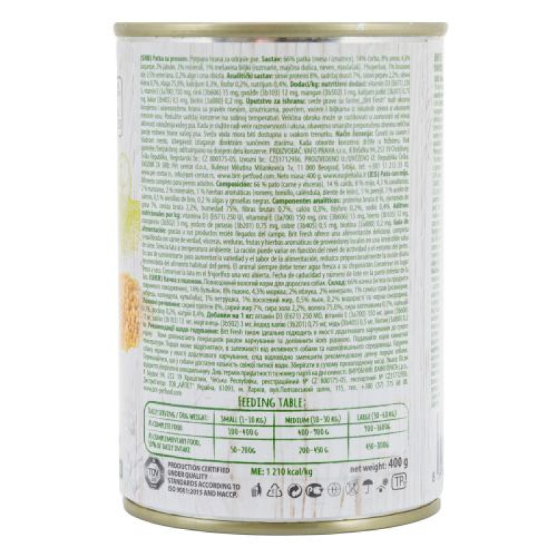 Консервований корм Brit Fresh Duck/Millet для собак, з качкою та пшоном, 400 г