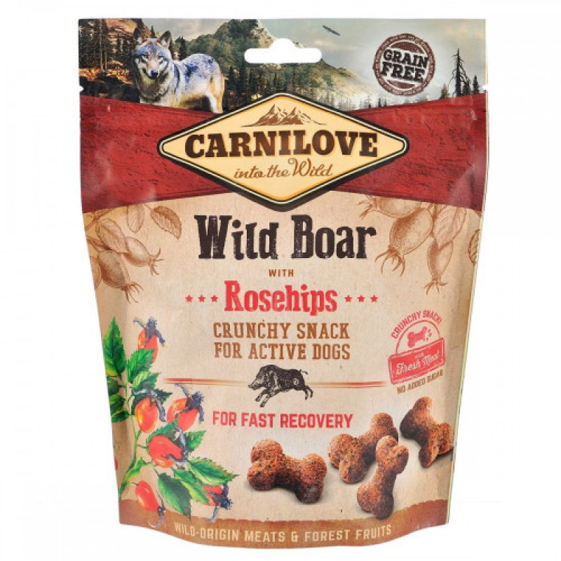 Ласощі Carnilove Dog Crunchy Snack Wild Boar with Rosehips для активних собак для швидкого відновлення з диким кабаном та шипшиною 200 г